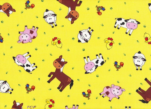 Farm Animals Horse Sheep -Yellow Fabric
